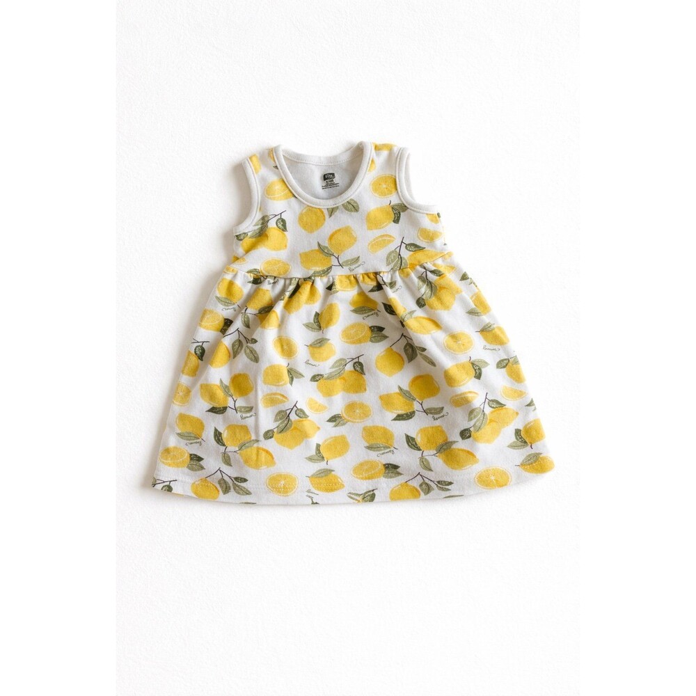 Baby Girl Lemon Print Dress Cottagecore Summer Citrus Sleeveless Outfit 9-12M